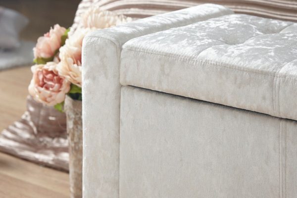 Verona Ottoman Seat tactile soft Oyster Silver Crushed Velvet storage - Image 4