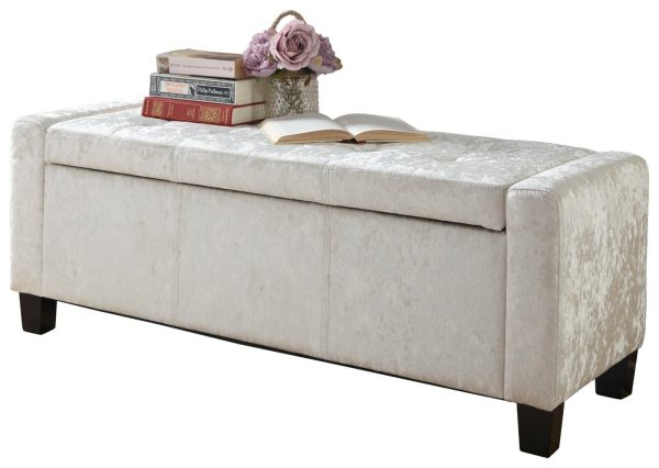 Verona Ottoman Seat tactile soft Oyster Silver Crushed Velvet storage - Image 9