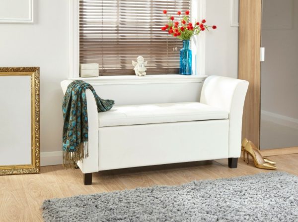 Verona Window Seat Luxurious soft Off White Faux Leather storage Ottoman - Image 3