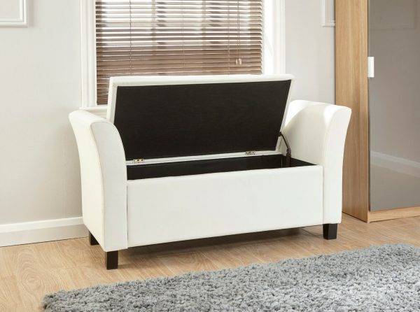 Verona Window Seat Luxurious soft Off White Faux Leather storage Ottoman - Image 4