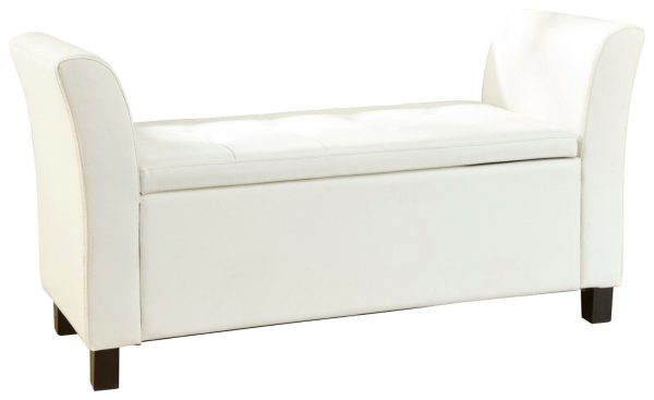 Verona Window Seat Luxurious soft Off White Faux Leather storage Ottoman - Image 8