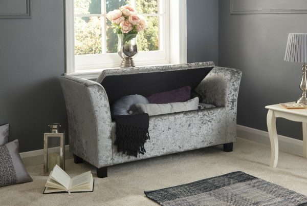 Verona Window Seat tactile soft Grey Crushed Velvet storage seat - Image 3