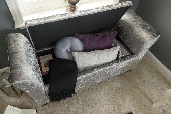 Verona Window Seat tactile soft Grey Crushed Velvet storage seat - Image 4