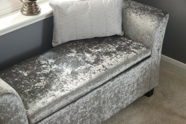 Verona Window Seat tactile soft Grey Crushed Velvet storage seat - Image 6