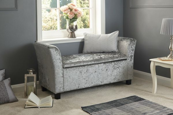 Verona Window Seat tactile soft Grey Crushed Velvet storage seat