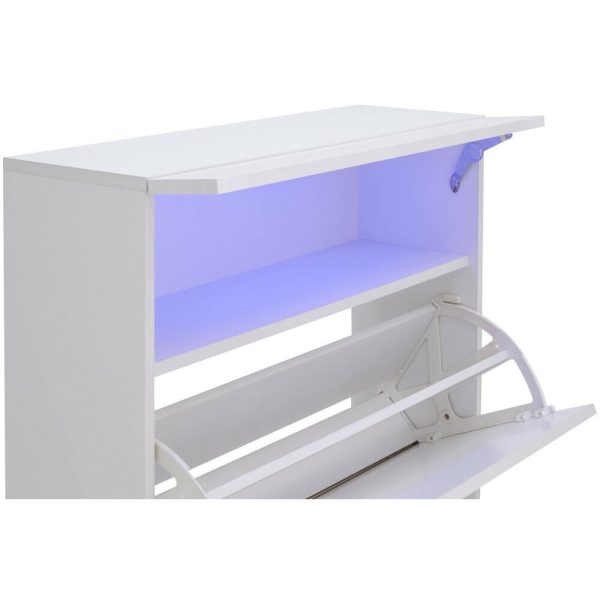 White Galicia 2 Tier Shoe Storage Unit with Utility Shelf and Blue LED - Image 11