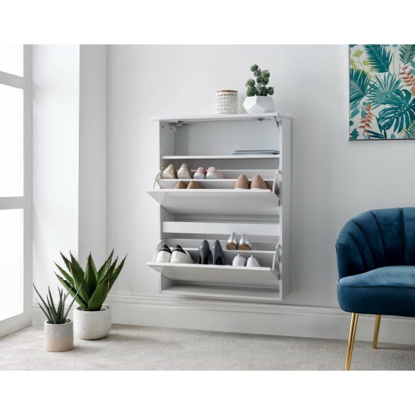 White Galicia 2 Tier Shoe Storage Unit with Utility Shelf and Blue LED - Image 13