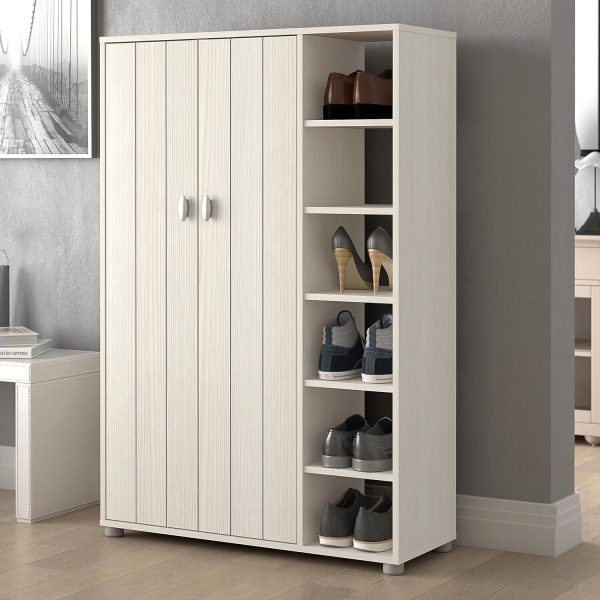 Bideford Tall Shoe Storage Unit with Cupboards White for Hallway living Bed Room - Image 3