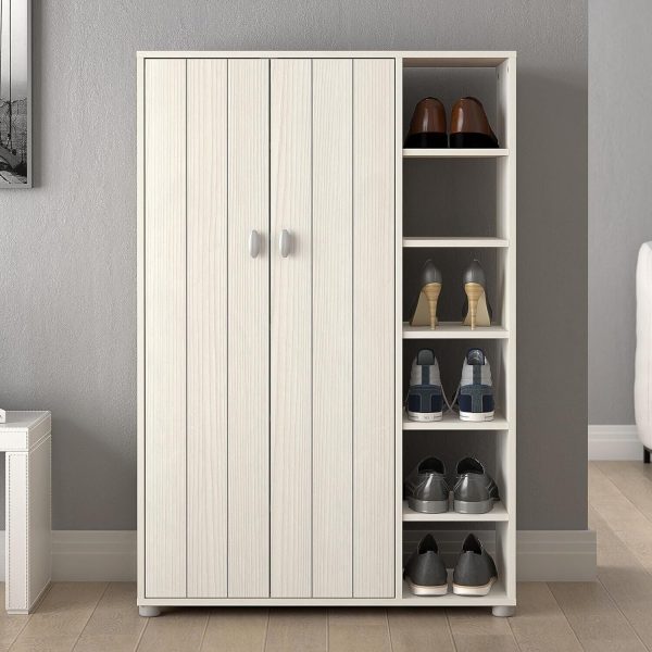 Bideford Tall Shoe Storage Unit with Cupboards White for Hallway living Bed Room