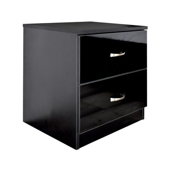 Black Chilton High Gloss 2 Drawer Bedside Chest Bedroom Scratch Resistant