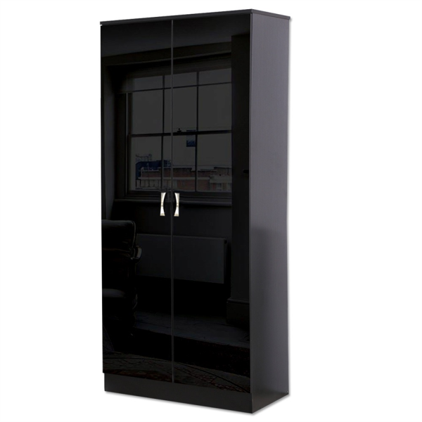 Black Gloss Chilton Modern Bedroom 2 Door Wardrobe with Storage Shelf