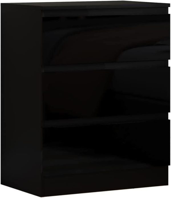 Black High Gloss Chest Of 3 Drawers Bedroom Furniture Scratch Resistant - Image 3