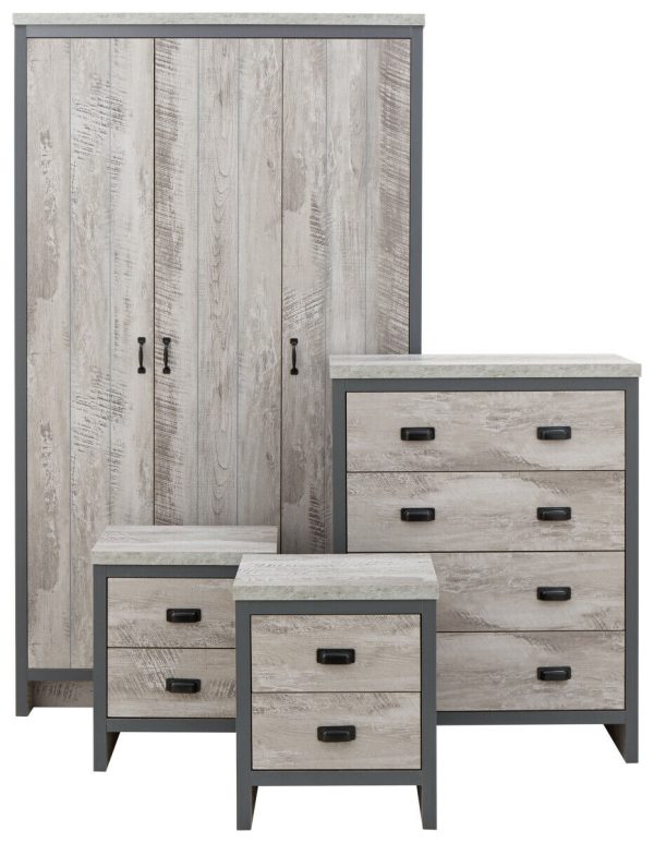 Boston 4 Piece Set 3 Door Wardrobe Bedside 4 drawer chest Grey loft studio - Image 3