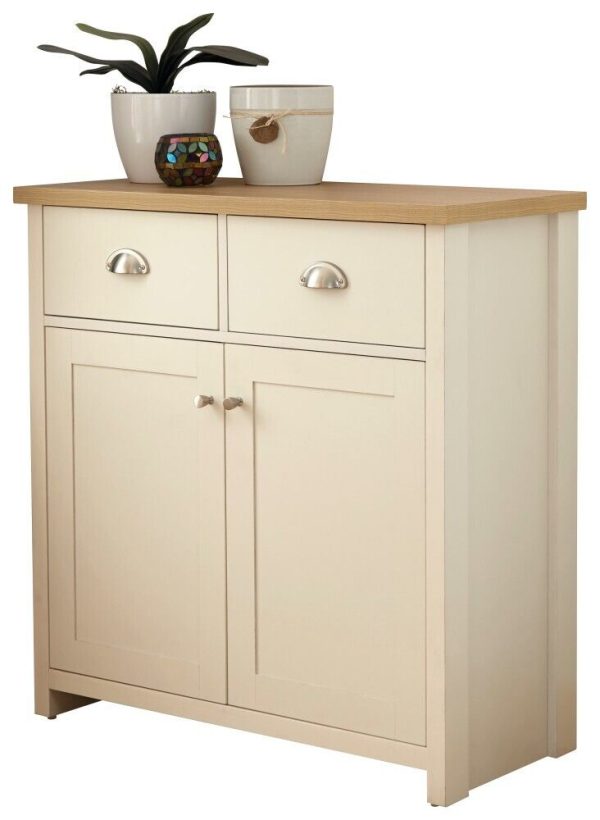 Cream and Oak 2 door Compact Sideboard Lancaster Range