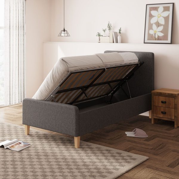 Dark Grey Ashbourne Side Lift up 3ft Single Ottoman bed solid base Fabric - Image 3