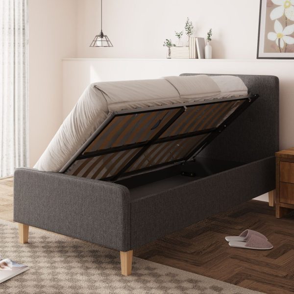 Dark Grey Ashbourne Side Lift up 3ft Single Ottoman bed solid base Fabric