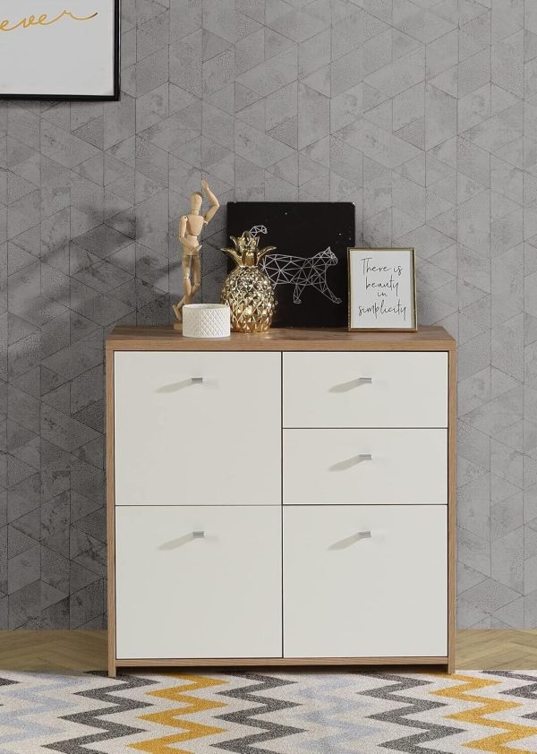 Forte Best Chest of 2 Drawers and 3 Doors Artisan Oak/White Sideboard Multi Use - Image 3