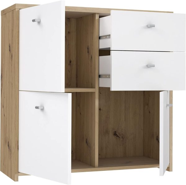 Forte Best Chest of 2 Drawers and 3 Doors Artisan Oak/White Sideboard Multi Use - Image 5