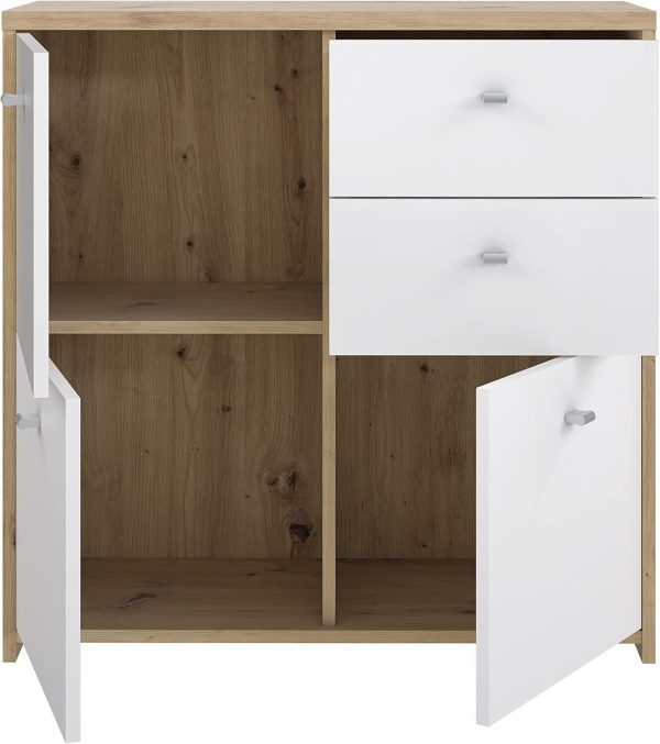 Forte Best Chest of 2 Drawers and 3 Doors Artisan Oak/White Sideboard Multi Use - Image 6