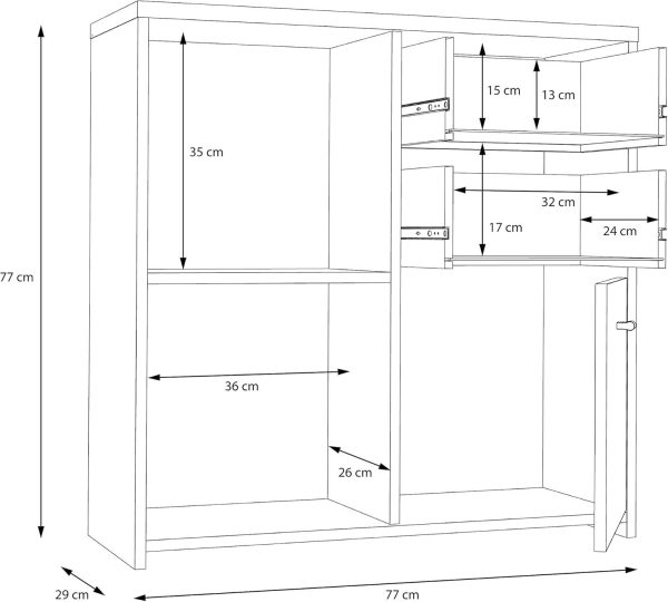 Forte Best Chest of 2 Drawers and 3 Doors Artisan Oak/White Sideboard Multi Use - Image 7