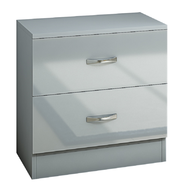 Grey Chilton High Gloss 2 Drawer Bedside Chest Bedroom Scratch Resistant