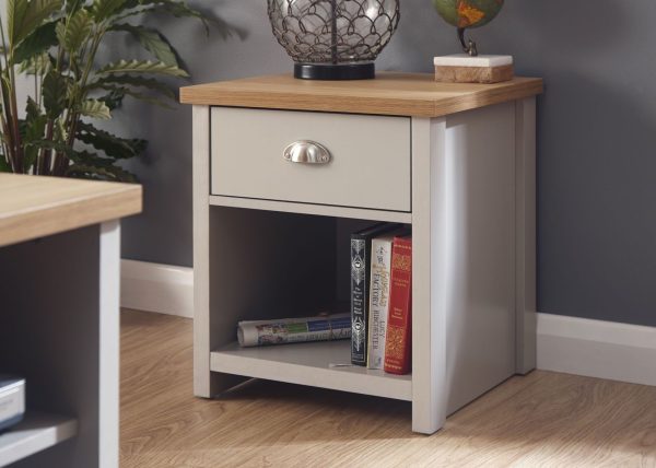 Grey and Oak 1 Drawer Storage Lamp Table Side End Table Lancaster Range