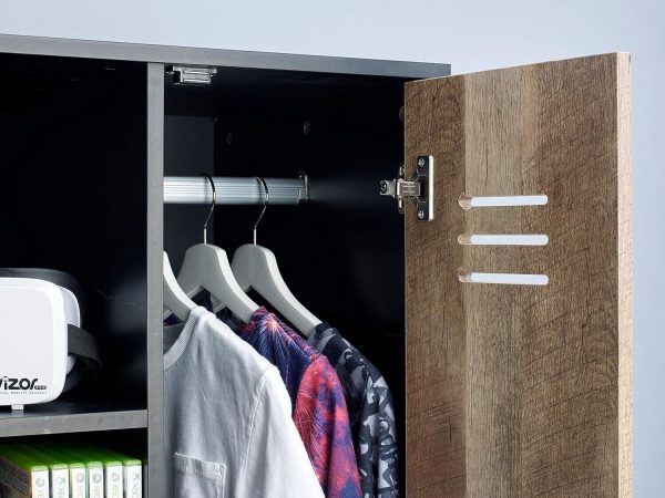 Industrial Design Black Brown 1 Door 5 Shelf Storage Wardrobe Locker style - Image 6