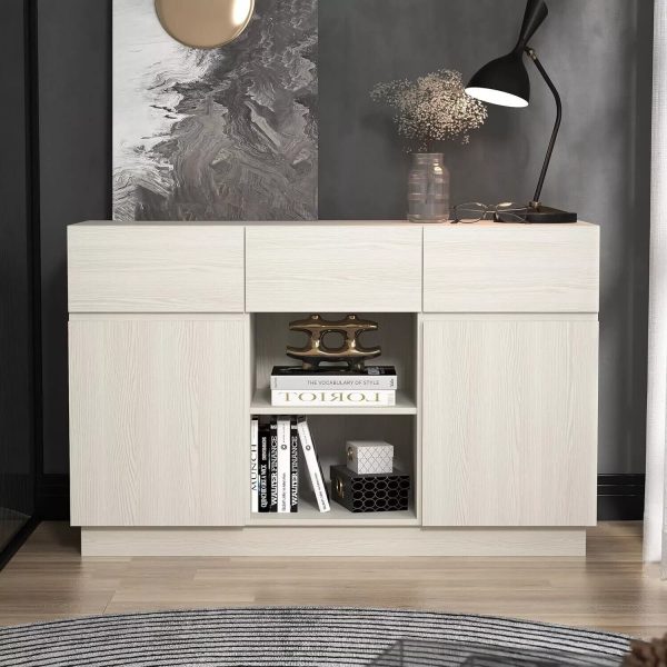 Large 2 Door 3 Drawer Sideboard Loads of Storage white 75x118x40cm grain effect - Image 3