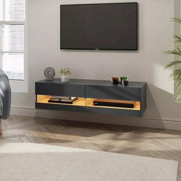 Leon 120cm Wall TV Media Entertainment Unit with LED  Anthracite - Image 3