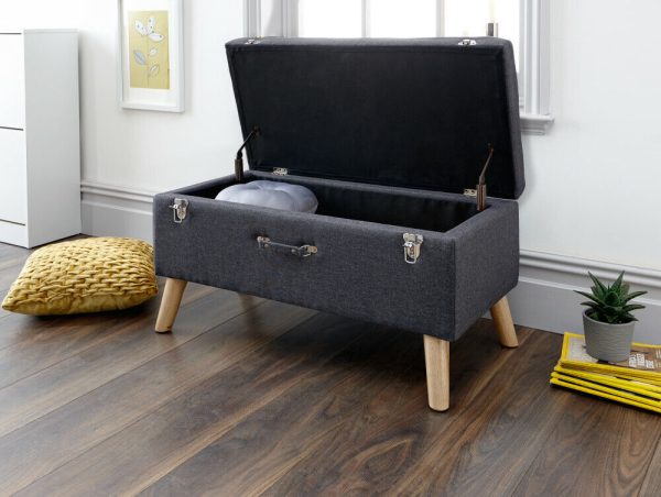 MINSTREL UPHOLSTERED OTTOMAN BOX STORAGE BENCH BLANKET STOOL CHARCOAL GREY - Image 13