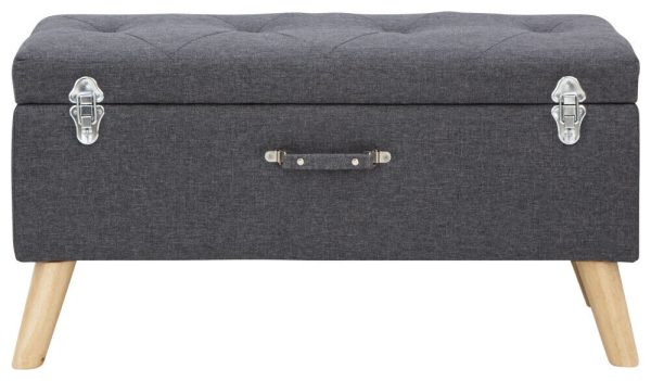 MINSTREL UPHOLSTERED OTTOMAN BOX STORAGE BENCH BLANKET STOOL CHARCOAL GREY - Image 4