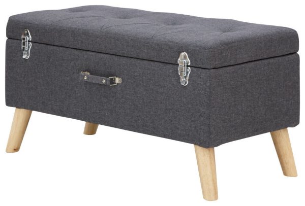 MINSTREL UPHOLSTERED OTTOMAN BOX STORAGE BENCH BLANKET STOOL CHARCOAL GREY - Image 5