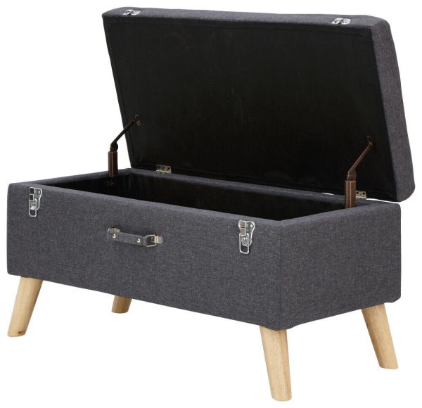 MINSTREL UPHOLSTERED OTTOMAN BOX STORAGE BENCH BLANKET STOOL CHARCOAL GREY