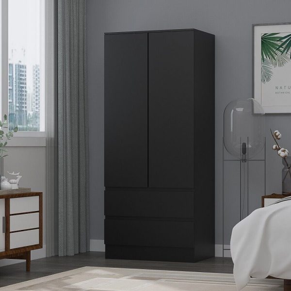 Matt Black 2 Door 2 drawer Combi Wardrobe Scratch Resistant Soft Close - Image 3