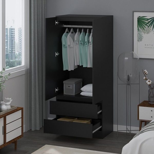 Matt Black 2 Door 2 drawer Combi Wardrobe Scratch Resistant Soft Close