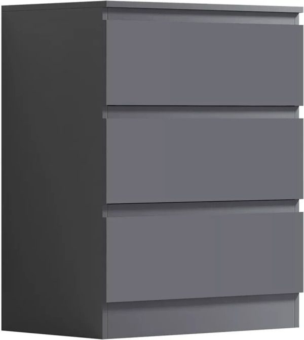 Matt Dark Grey Chest of 3 Drawers Bedside Cabinet - Image 3