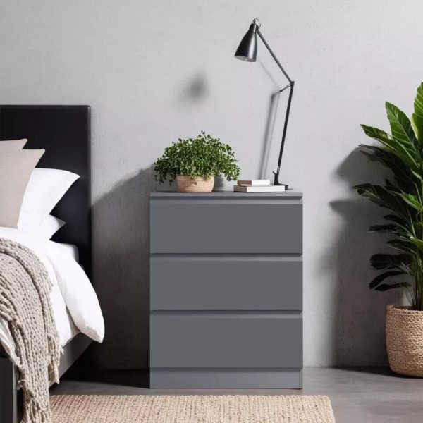 Matt Dark Grey Chest of 3 Drawers Bedside Cabinet - Image 4