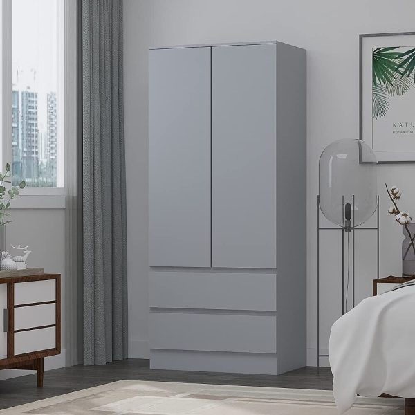 Matt Grey 2 Door 2 drawer Combi Wardrobe Scratch Resistant Soft Close