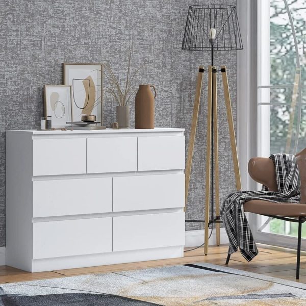 Matt White Chest Of 7 Drawers Bedroom Furniture Scratch Resistant Merchant