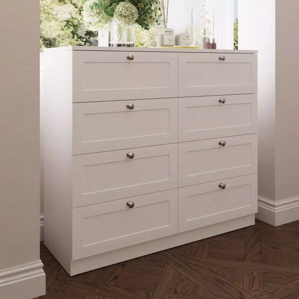 Matt White Chest Of 8 Drawers Modern Design Deep Storage Panelled Fronts - Image 3