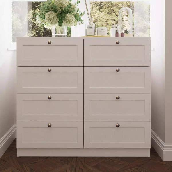 Matt White Chest Of 8 Drawers Modern Design Deep Storage Panelled Fronts