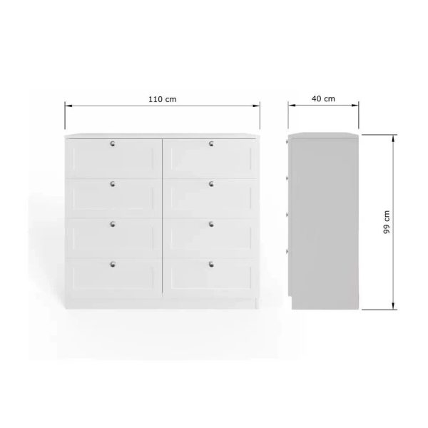 Matt White Chest Of 8 Drawers Modern Design Deep Storage Panelled Fronts - Image 8