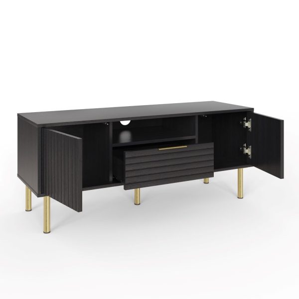 NERVATA 1 DRAWER 2 DOOR TV MEDIA UNIT STAND CABINET BLACK GOLD ART DECO - Image 5