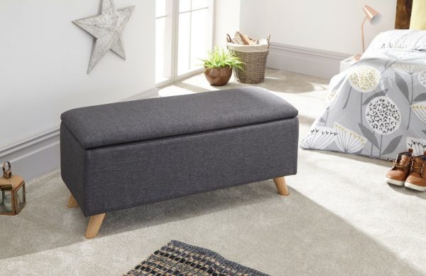 Secreto Fabric Bedroom, Hallway Ottoman Storage Window Seat Charcoal Grey - Image 6