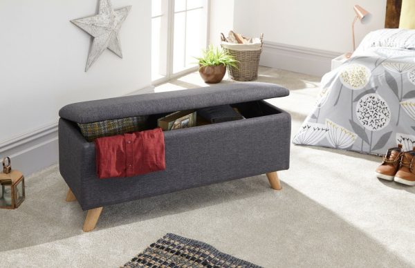 Secreto Fabric Bedroom, Hallway Ottoman Storage Window Seat Charcoal Grey - Image 7