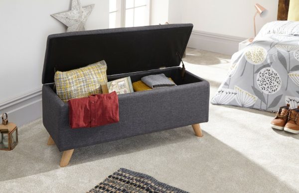 Secreto Fabric Bedroom, Hallway Ottoman Storage Window Seat Charcoal Grey