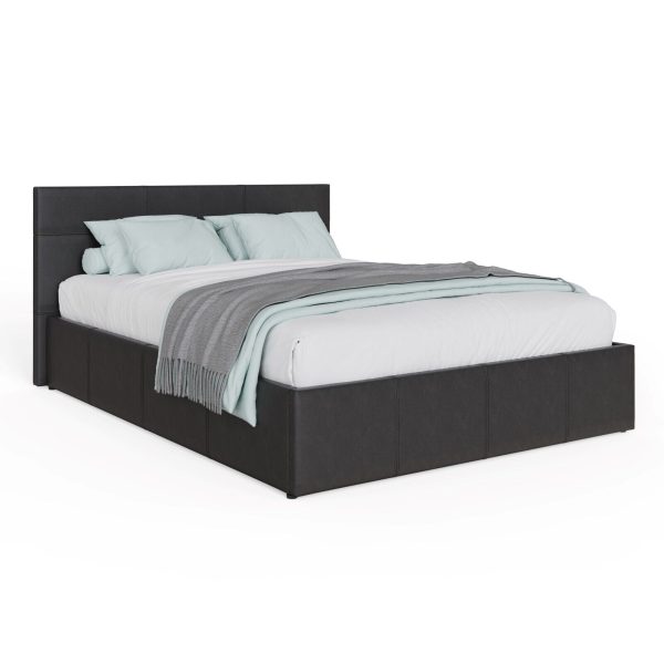 Side Lift Up 4ft 6" Double Ottoman bed Faux Leather Storage Bed Black - Image 5