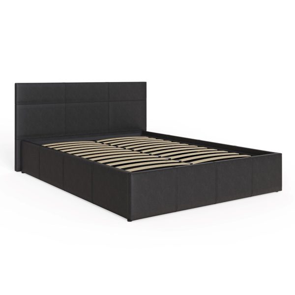 Side Lift Up 4ft 6" Double Ottoman bed Faux Leather Storage Bed Black - Image 6