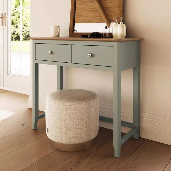 Solid Oak Sage Green 2 Drawer Dressing Table Bedroom Furniture Modern Chic - Image 3