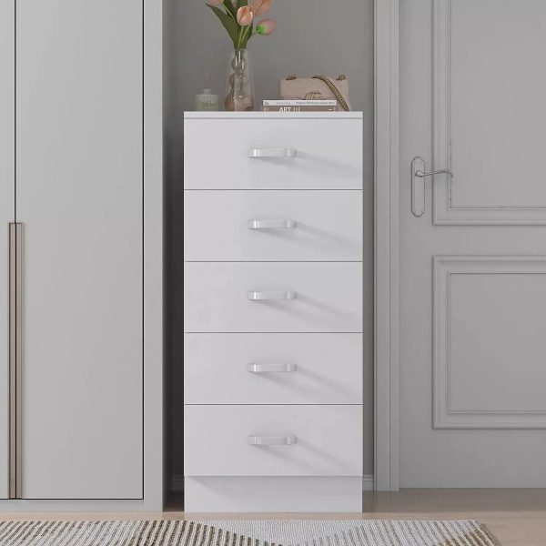 Tunis 5 Drawer Chest of Drawers Matt White Bedroom Furniture metal runners - Image 4